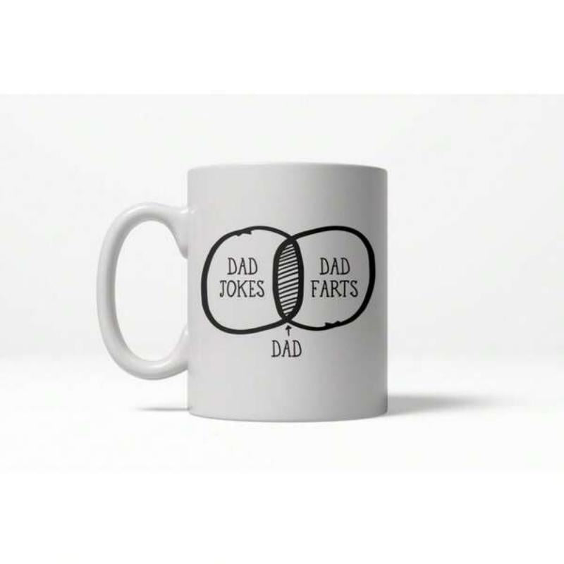 Tailorly White Ceramic 11 oz Mug - Dad Jokes Dad Farts Me Dad Minimalist Hand Drawn Sketchy Funny Fatherhood Themed Intersecting Circles Venn Diagram
