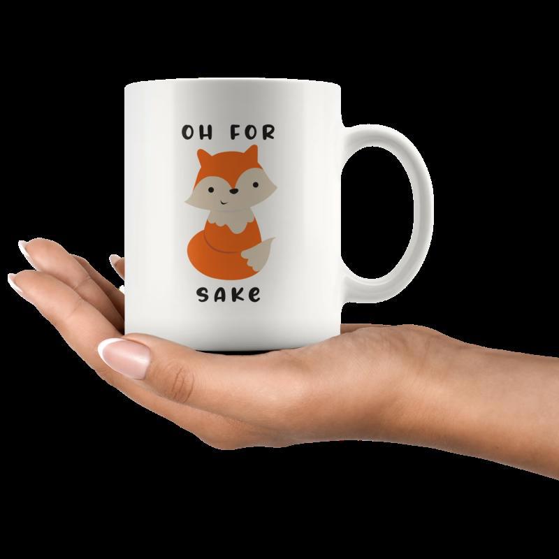Tailorly White Ceramic 11 oz Mug - Oh For Fox Sake Adorable Little Orange Cartoon Animal Sitting Peacefully In A Minimalist Style Fox