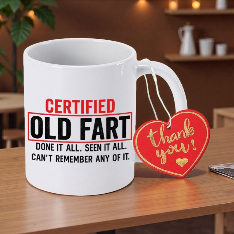 Tailorly White Ceramic 11 oz Mug - Certified Old Fart Done It All Seen It All Cant Remember Any Of It Minimalist White Ceramic Vessel Displaying Bold Red And Black