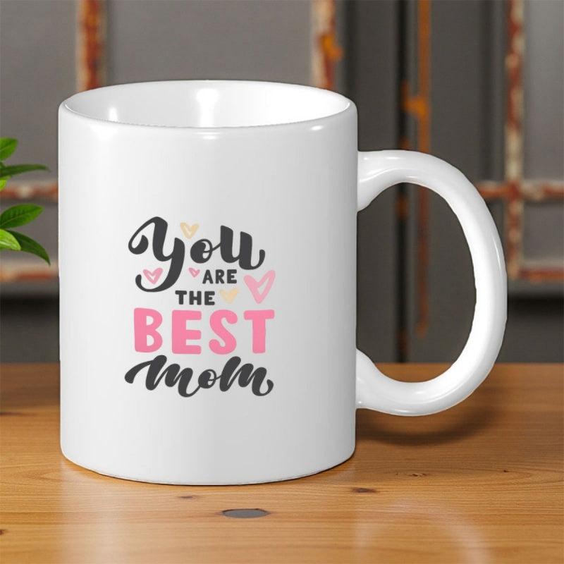 Tailorly White Ceramic 11 oz Mug - You Are The Best Mom Artistic Script Lettering With Minimalist Colorful Decorative Hearts