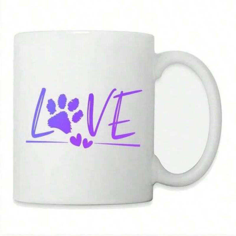 Tailorly White Ceramic 11 oz Mug - Love Purple Paw Print And Small Hearts Among Artistic Script Mug