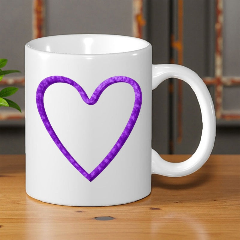 Tailorly White Ceramic 11 oz Mug - Purple Textured Outline With Soft Knit Pattern Forming A Romantic Heart