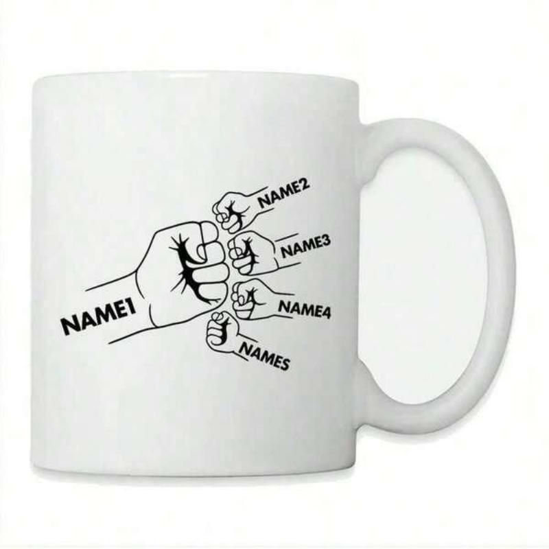 Tailorly White Ceramic 11 oz Mug - Name Creative Line Art Showing Small Hands Touching Large Fist