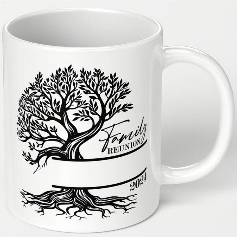 Tailorly White Ceramic 11 oz Mug - Family Reunion 2024 Intricately Detailed Spreading Branches And Deep Roots Symbolic Life Tree