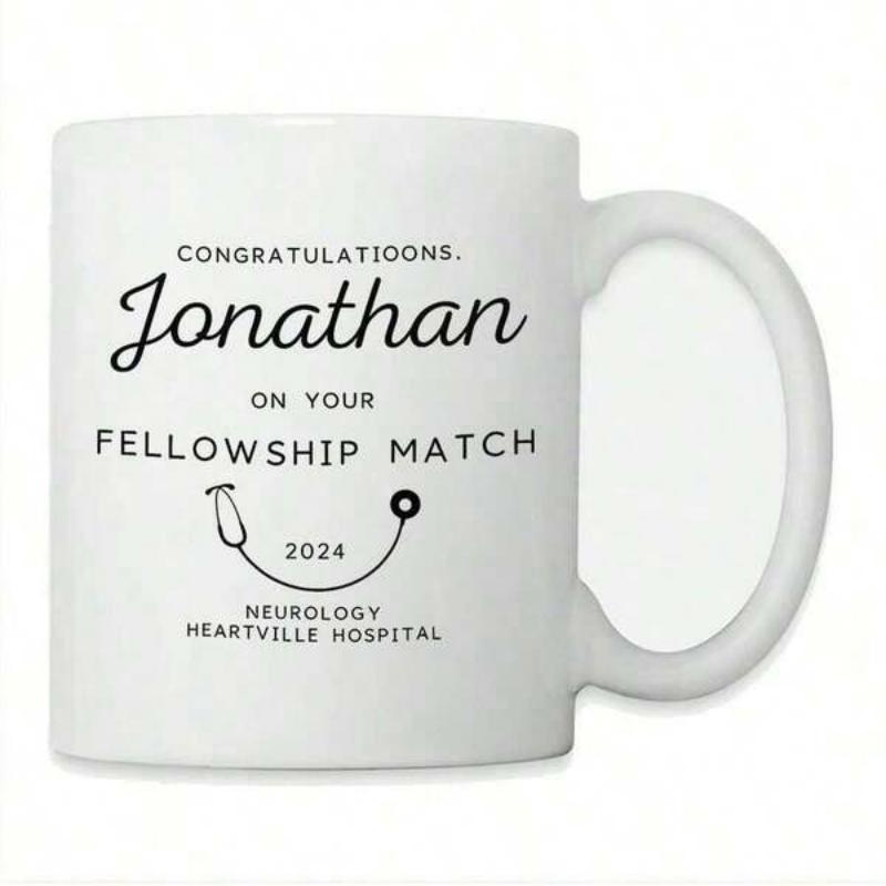 Tailorly White Ceramic 11 oz Mug - Congratulations Jonathan On Your Fellowship Match Neurology Heartville Hospital Simple Medical Theme With Minimalist Line Art