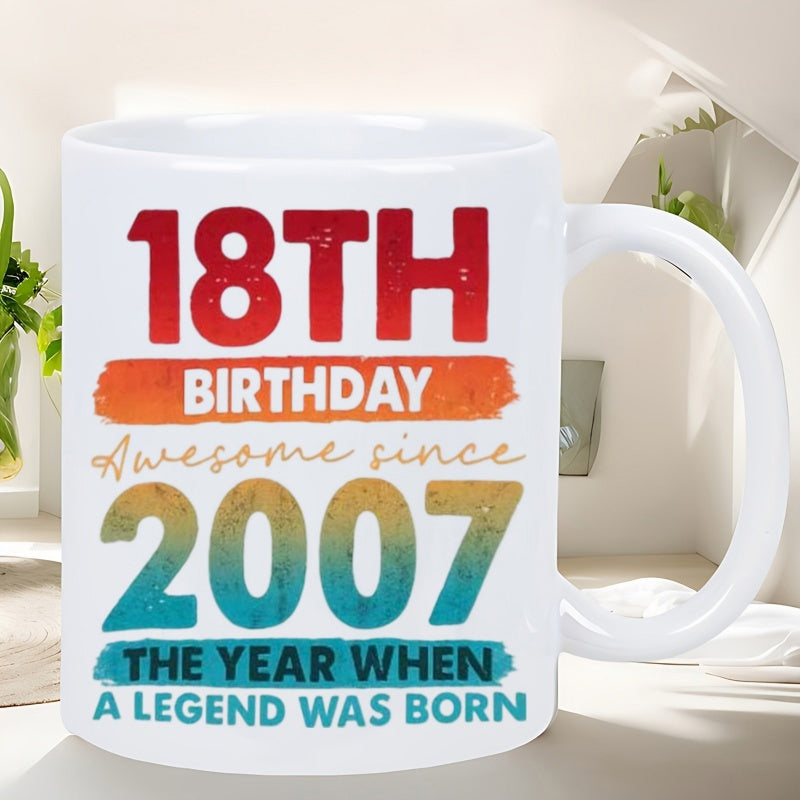 Tailorly White Ceramic 11 oz Mug - 18th Birthday Awesome Since 2007 The Year When A Legend Was Born Vintage Distressed Colorful Typography Featuring Retro Banners