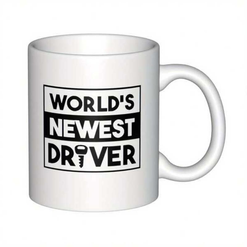 Tailorly White Ceramic 11 oz Mug - Worlds Newest Driver Classic Featuring Bold Black Lettering And Simple Key Mug