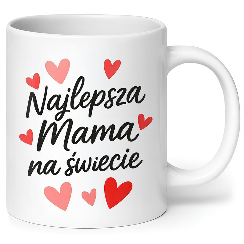 Tailorly White Ceramic 11 oz Mug - Lovely Pink And Red Hearts Scattered Around Elegant Script Font Heart