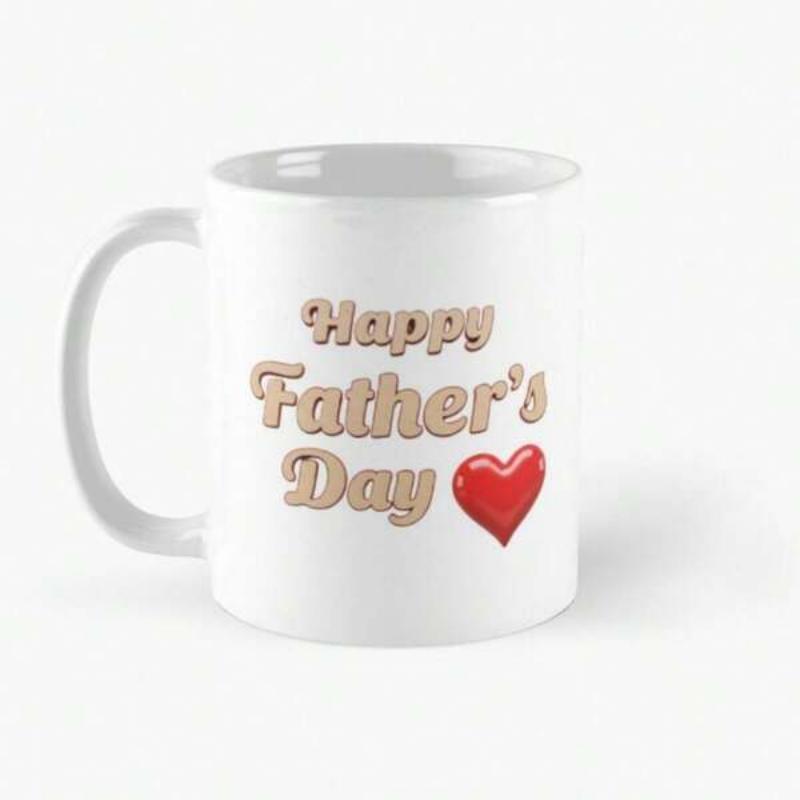 Tailorly White Ceramic 11 oz Mug - Happy Father's Day Glossy Red Heart Surrounded By Smooth White Porcelain Surface Mug