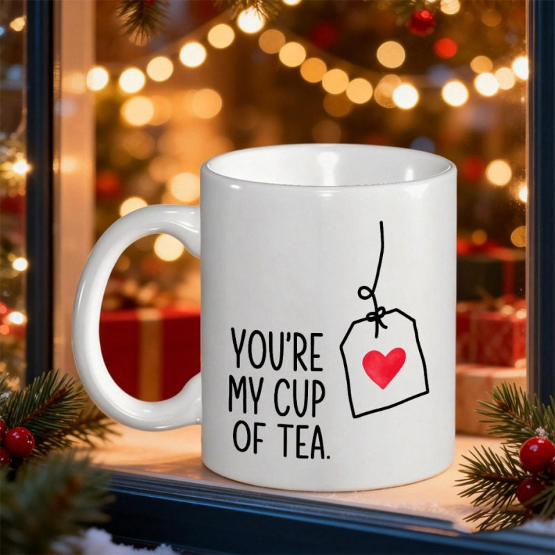 Tailorly White Ceramic 11 oz Mug - You Re My Cup Of Tea Simple Line Drawing Of A Red Heart Tea Bag Mug