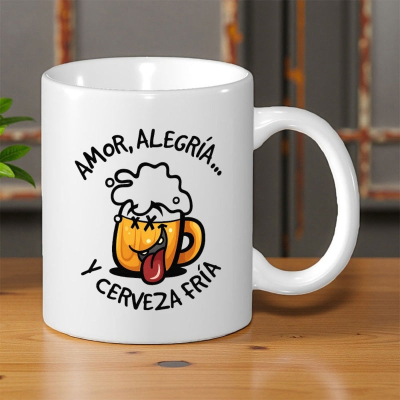 Tailorly White Ceramic 11 oz Mug - Funny Cartoon Beer With Overflowing White Foam And Silly Drunk Face Mug