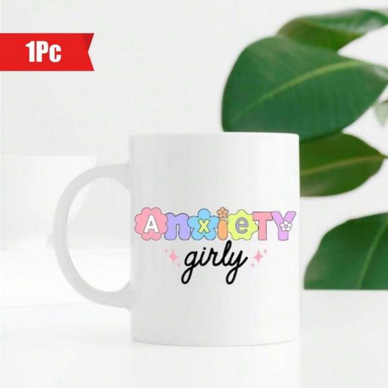 Tailorly White Ceramic 11 oz Mug - Anxiety Girly Colorful Pastel Flower Shapes With Sparkling Stars And Script Mug