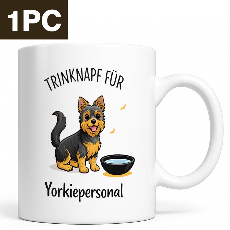 Tailorly White Ceramic 11 oz Mug - Adorable Small Terrier Sitting Next To A Water Bowl In Sunlight Dog