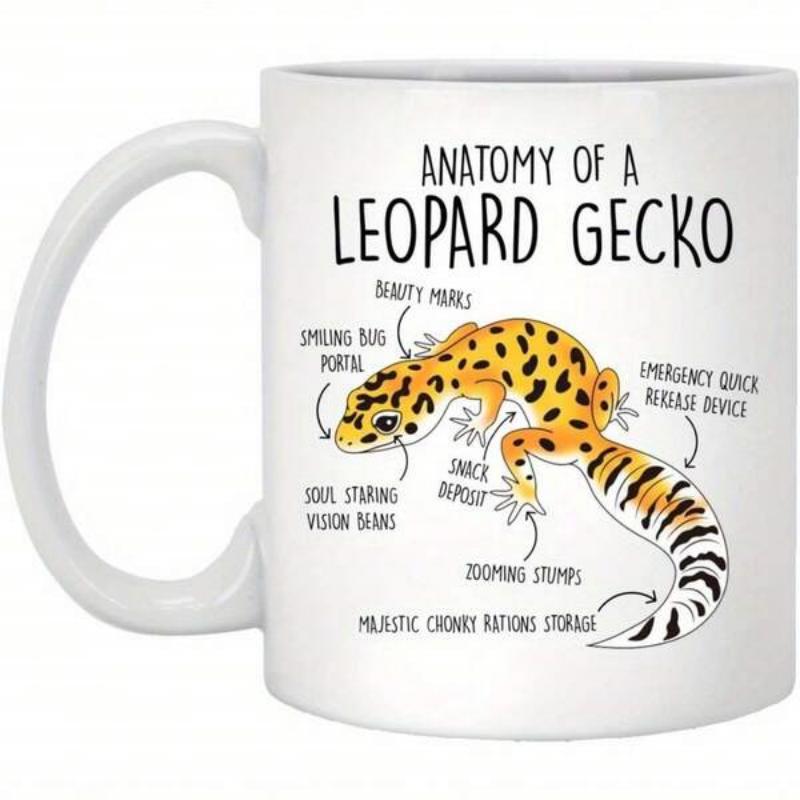 Tailorly White Ceramic 11 oz Mug - Anatomy Of A Leopard Gecko Detailed Spotted Reptile Illustration With Humorous Educational Description Labels Gecko