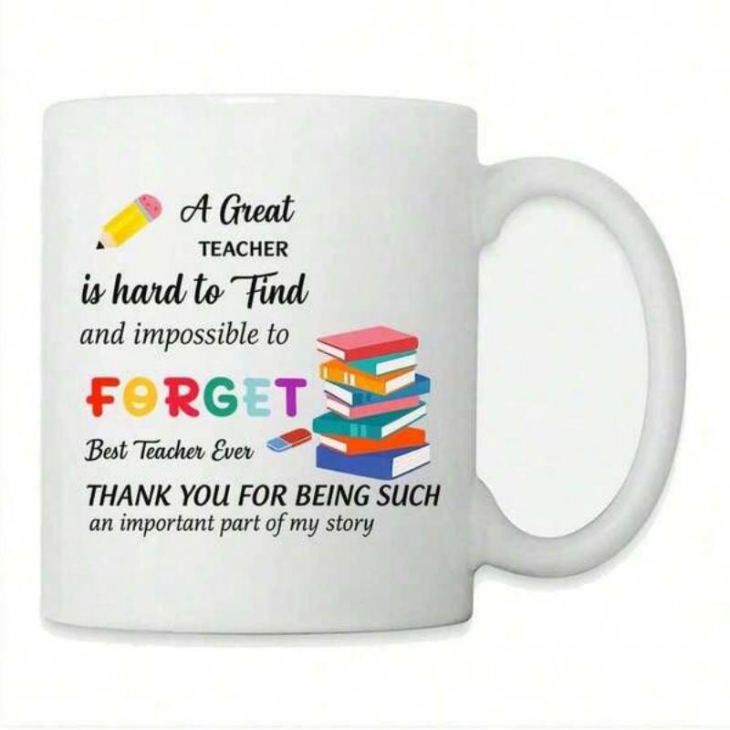 Tailorly White Ceramic 11 oz Mug - A Great Teacher Is Hard To Find And Impossible To Forget Colorful Stacked Textbooks Accompanied By A Bright Yellow Pencil School