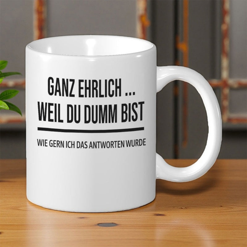 Tailorly White Ceramic 11 oz Mug - Clean With Bold Black Minimalist Typographic Design Mug