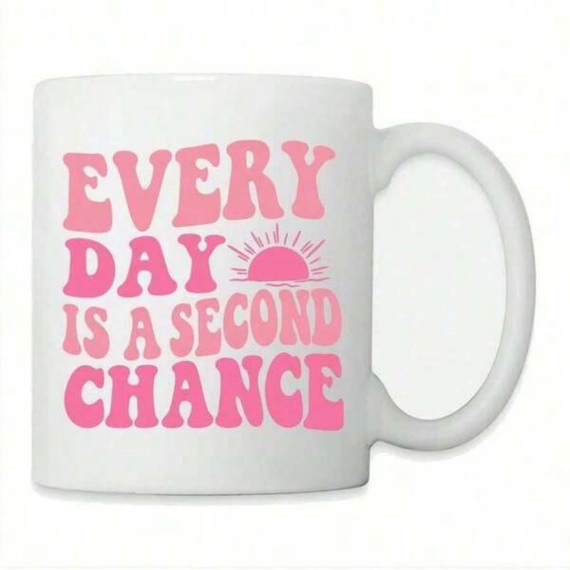 Tailorly White Ceramic 11 oz Mug - Every Day Is A Second Chance Minimalist Retro Typography Featuring Radiant Sun Beams Rising Sunrise