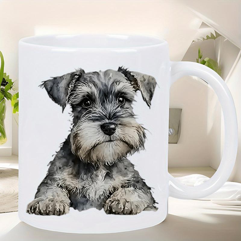 Tailorly White Ceramic 11 oz Mug - Adorable Gray And White Miniature Puppy Sitting Gracefully In Calm Pose Schnauzer