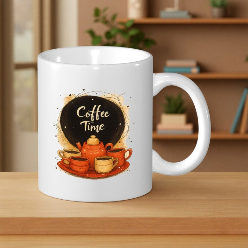 Tailorly White Ceramic 11 oz Mug - Coffee Time Warm Rustic Pot And Ceramic Cups Within Artistic Circular Mug