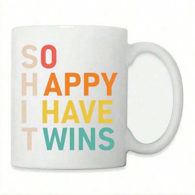 Tailorly White Ceramic 11 oz Mug - So Happy I Have Twins Simple Colorful Bold Lettering Featuring A Creative Vertical Word Play Arrangement Mug