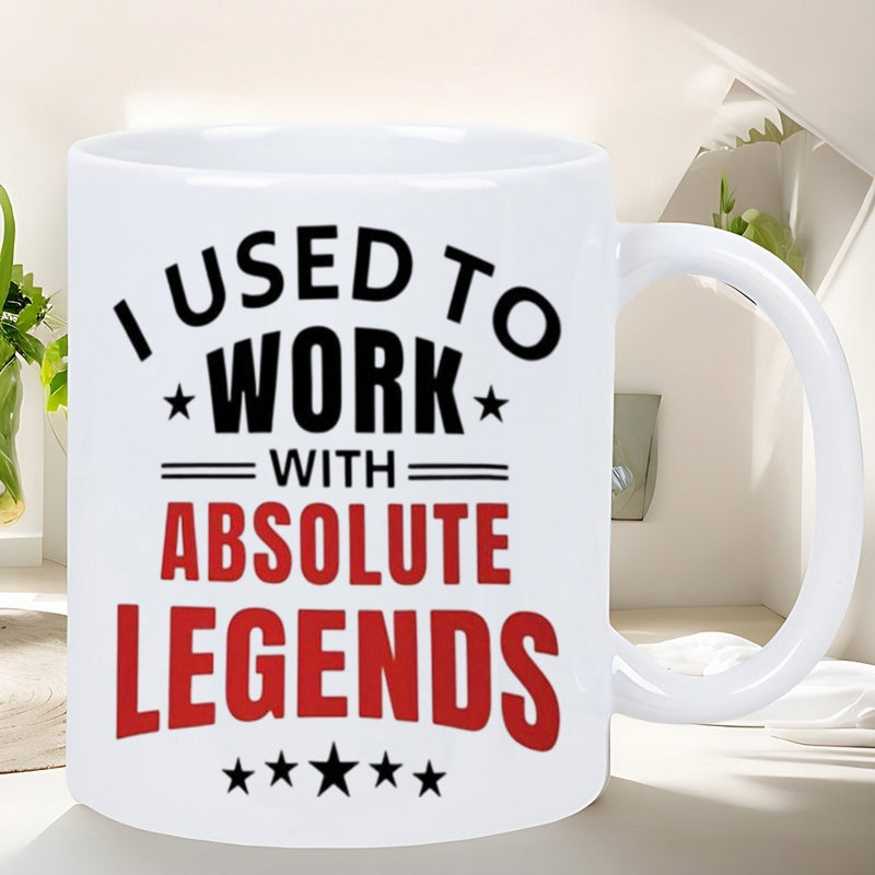 Tailorly White Ceramic 11 oz Mug - I Used To Work With Absolute Legends Bold Typography Using Red And Black Colors Decorated With Symmetrical Small Stars Legends