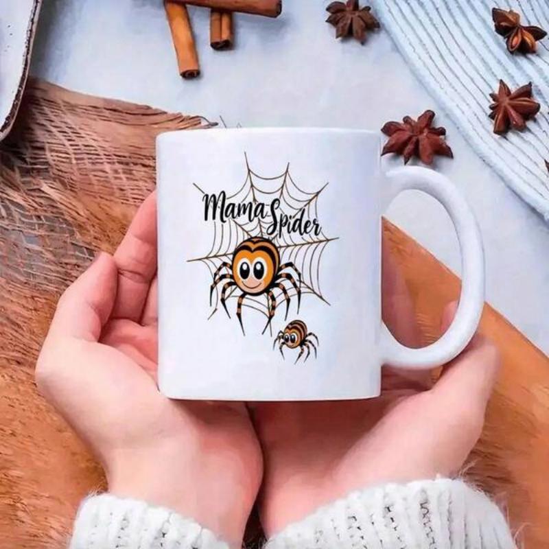 Tailorly White Ceramic 11 oz Mug - Mama Spider Cute Cartoon Spiders Resting On A Delicate Intricate Silken Web Spider