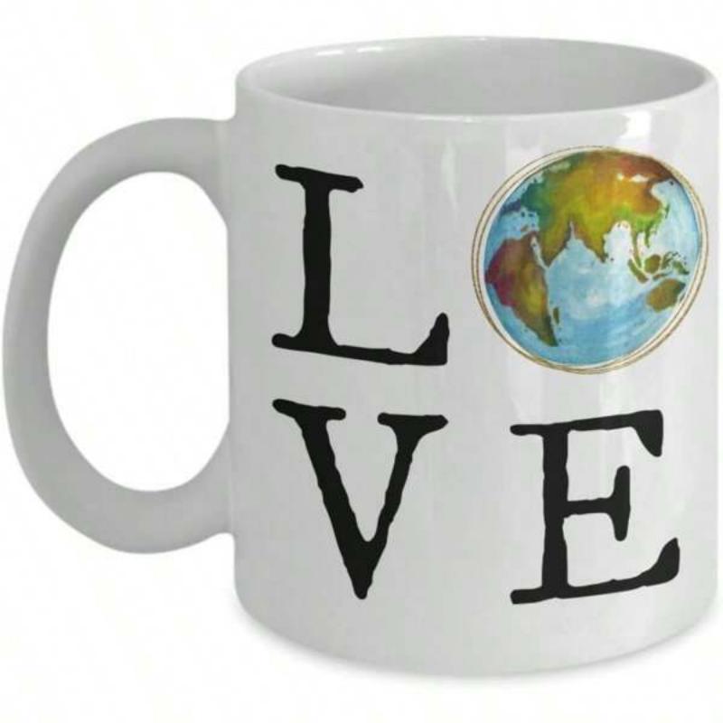 Tailorly White Ceramic 11 oz Mug - Love Artistic Watercolor Earth Globe Representing Global Peace And Unity Globe