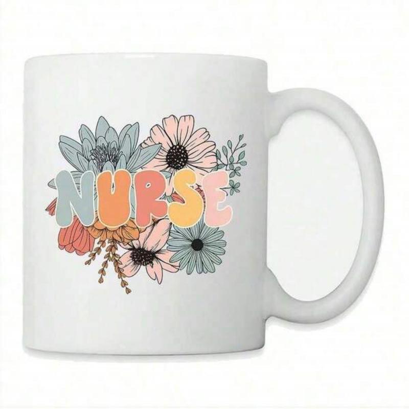 Tailorly White Ceramic 11 oz Mug - Nurse Colorful Retro Wildflowers Blooming With Soft Petals And Vintage Artistic Texture Flower