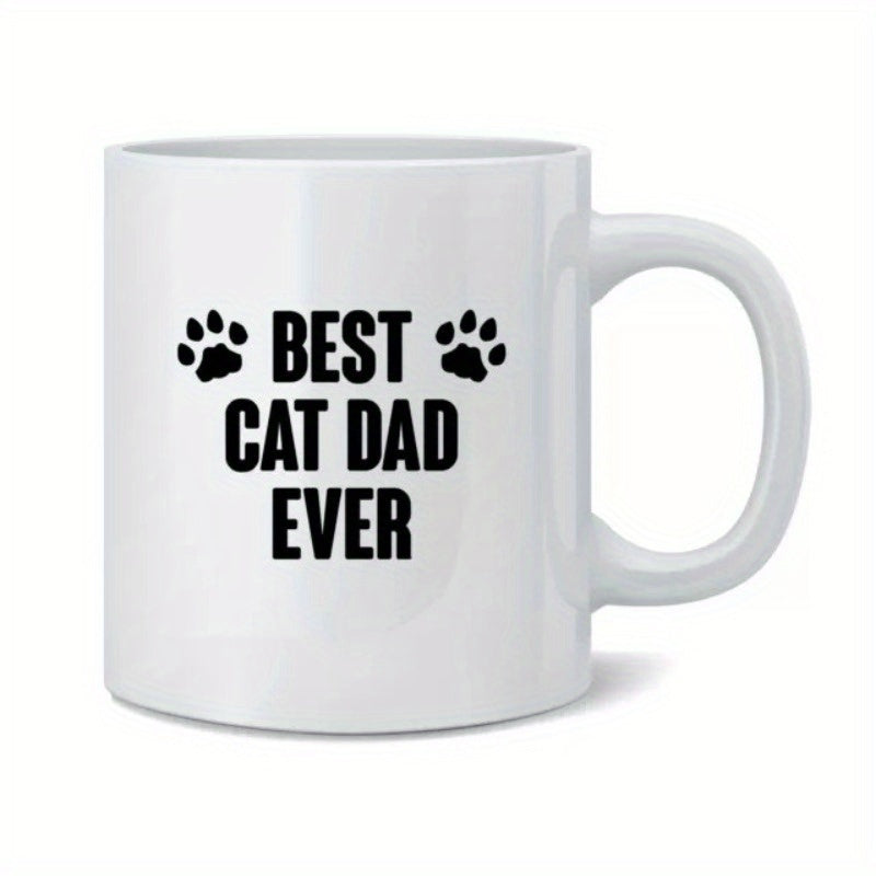 Tailorly White Ceramic 11 oz Mug - Best Cat Dad Ever Minimalist Black Paw Prints Arranged Beside Bold Statement Mug