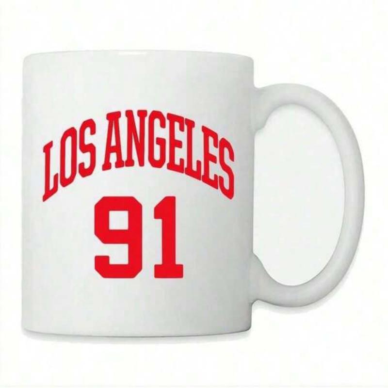 Tailorly White Ceramic 11 oz Mug - Los Angeles 91 Bold Red Collegiate Varsity Style Lettering Representing Iconic California City Number