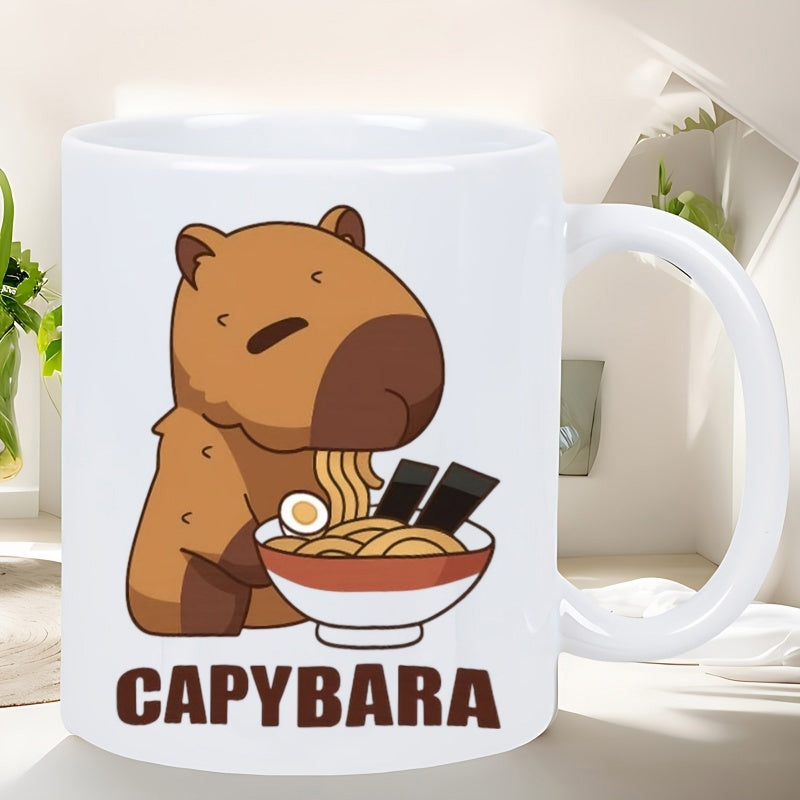 Tailorly White Ceramic 11 oz Mug - Capybara Cute Cartoon Animal Enjoying Warm Ramen With Delicious Toppings Capybara