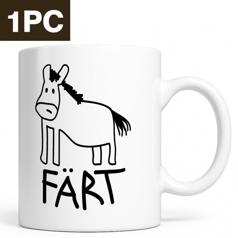 Tailorly White Ceramic 11 oz Mug - Fart Simple Hand Drawn Minimalist Line Art Of A Standing Cartoon Donkey