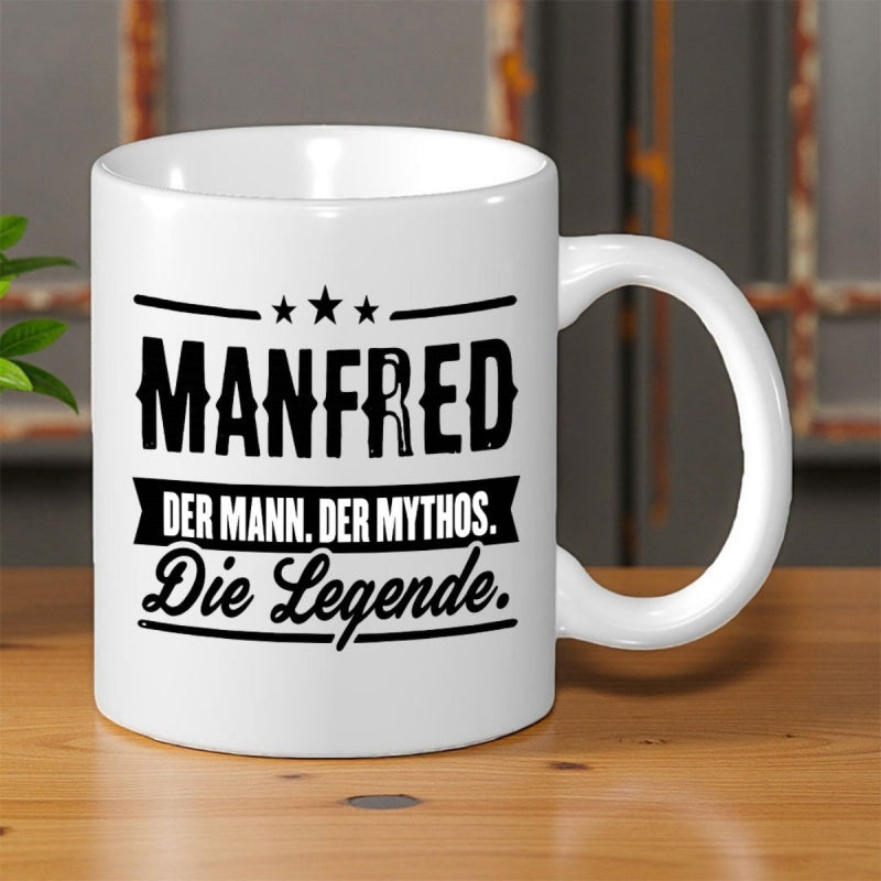 Tailorly White Ceramic 11 oz Mug - Minimalist Typography With Three Stars And Decorative Banners On A
