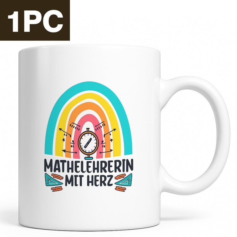 Tailorly White Ceramic 11 oz Mug - Vibrant Colorful Design Featuring Mathematical Tools And Academic Geometric Set Square Rainbow