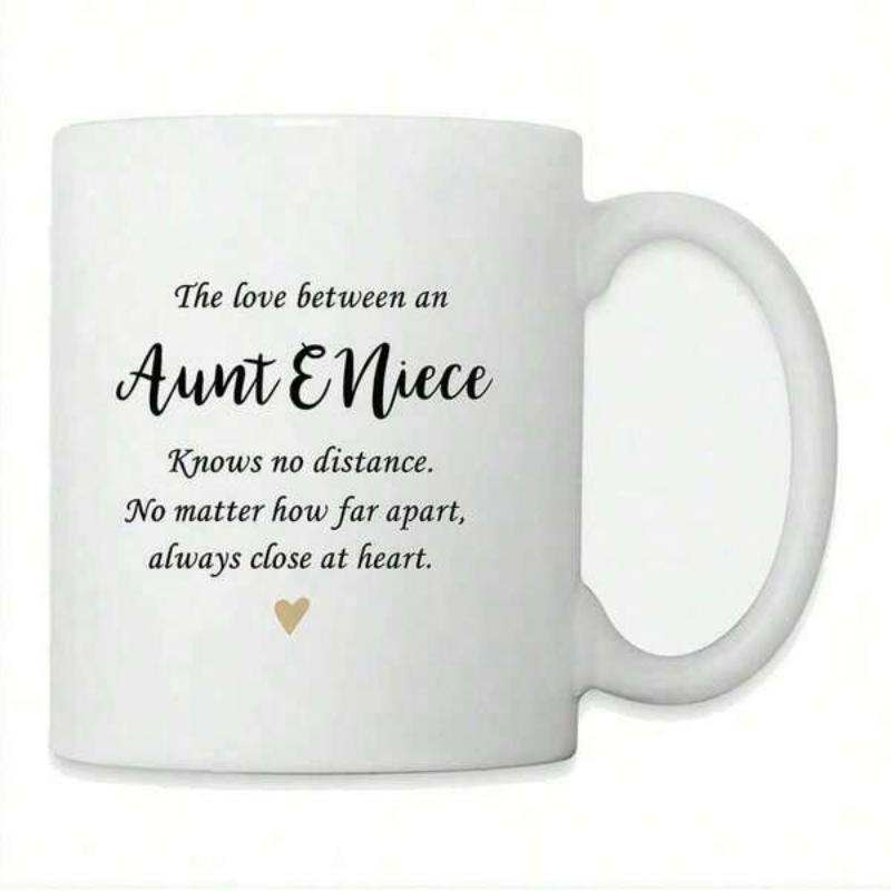Tailorly White Ceramic 11 oz Mug - The Love Between An Aunt Niece Knows No Distance No Matter How Far Apart Always Close At Heart Minimalist Small Golden Heart