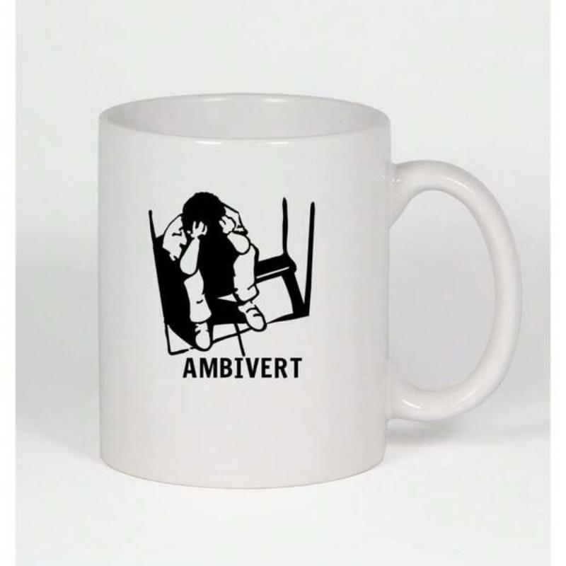 Tailorly White Ceramic 11 oz Mug - Ambivert Simple Black Silhouette Of Stressed Figure Resting On Outdoor Bench Man