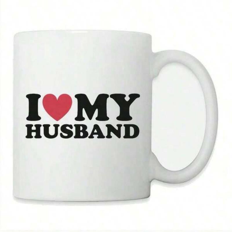 Tailorly White Ceramic 11 oz Mug - I My Husband Bold Serif Black Letters Centered Around A Vibrant Red Heart