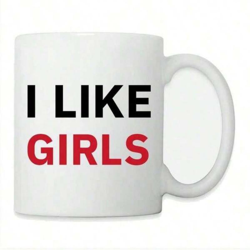 Tailorly White Ceramic 11 oz Mug - I Like Girls Minimalist Bold Typography Styled With Contrast Black And Red Text Mug