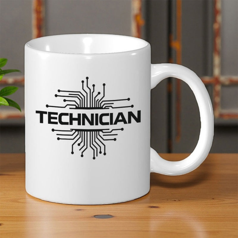 Tailorly White Ceramic 11 oz Mug - Technician Modern Digital Circuit Board Pattern With Geometric Interconnected Tech Lines Design