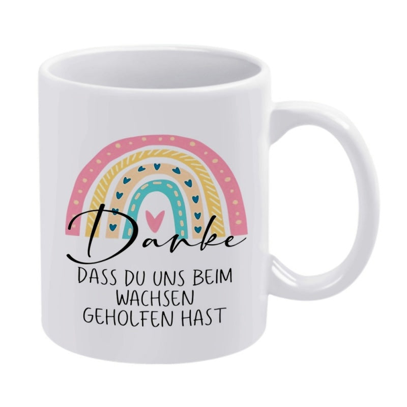 Tailorly White Ceramic 11 oz Mug - Minimalist Bohemian Arches Featuring Delicate Hearts In Soft Pastel Tones Rainbow