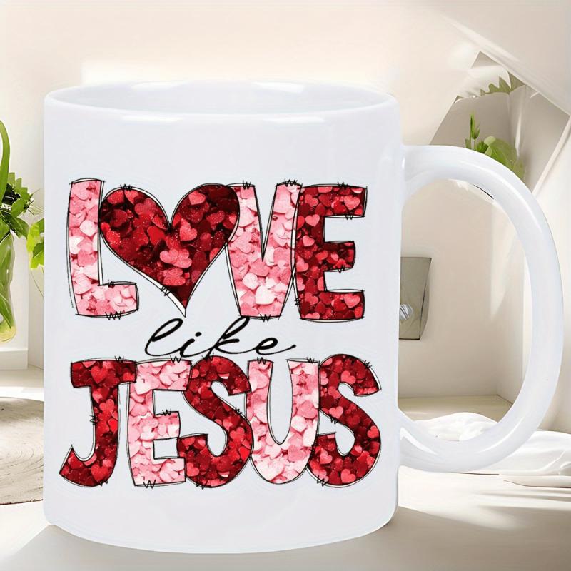Tailorly White Ceramic 11 oz Mug - Love Like Jesus Vibrant Red And Pink Hearts Filling The Bold Lettering Mug