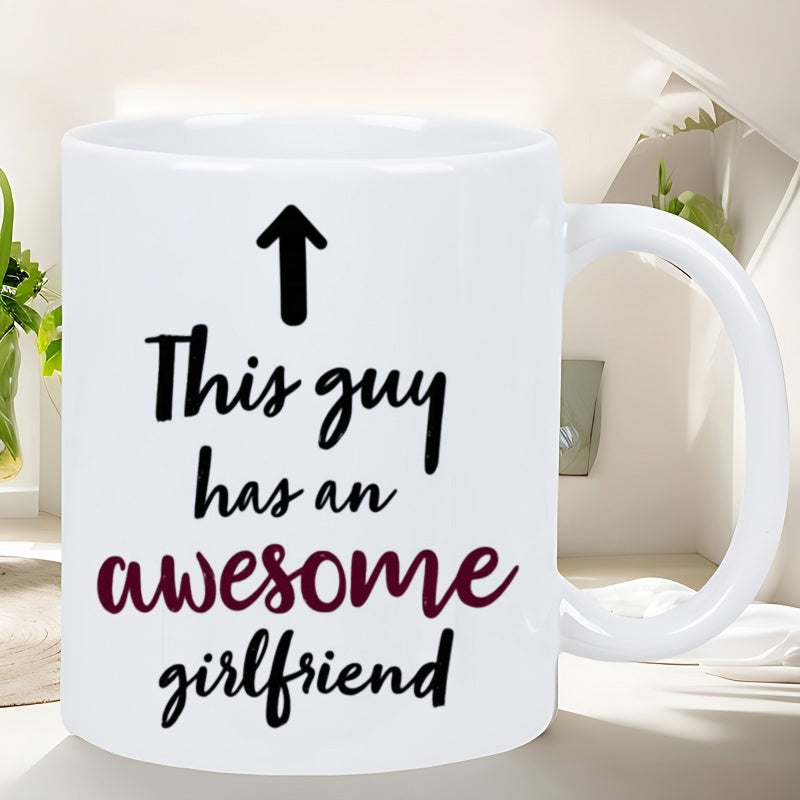 Tailorly White Ceramic 11 oz Mug - This Guy Has An Awesome Girlfriend Minimalist Black Arrow Pointing Upwards In A Clean Modern Arrangement Mug