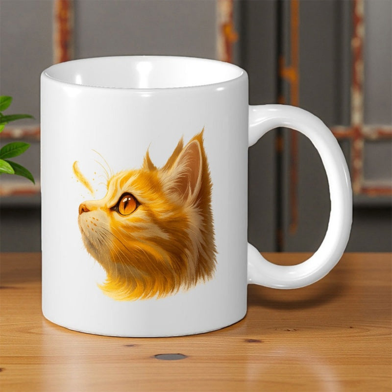 Tailorly White Ceramic 11 oz Mug - Orange Ginger Feline Looking Upwards With Soft Fur And Bright Eyes Cat