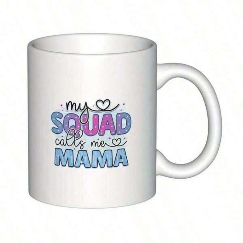 Tailorly White Ceramic 11 oz Mug - My Squad Calls Me Mama Playful Hand Lettered Typography With Colorful Dots And Minimalist Line Heart