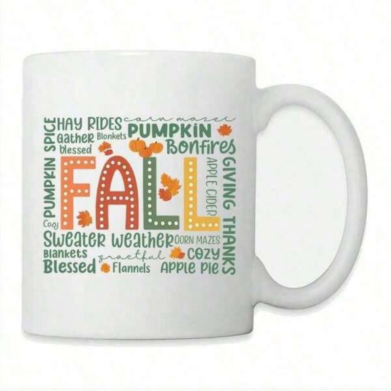 Tailorly White Ceramic 11 oz Mug - Fall Hay Rides Pumpkin Spice Gather Blessed Sweater Weather Bonfires Cozy Apple Pie Giving Thanks Vibrant Colorful Autumnal