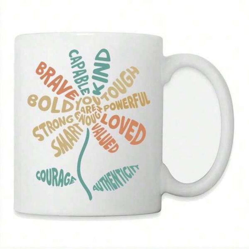 Tailorly White Ceramic 11 oz Mug - Brave Bold Strong Smart Capable Kind Tough Powerful Loved Valued Courage Authenticity You Are Enough Colorful Artistic