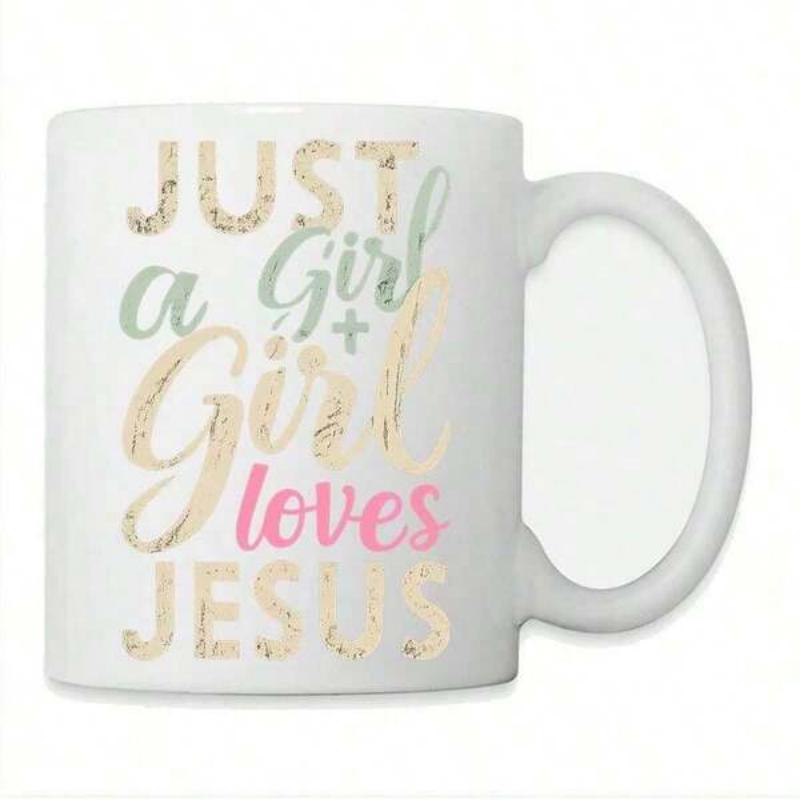 Tailorly White Ceramic 11 oz Mug - Just A Girl Girl Loves Jesus Elegant Decorative Pastel Script Typography Printed On A Smooth Ceramic Mug