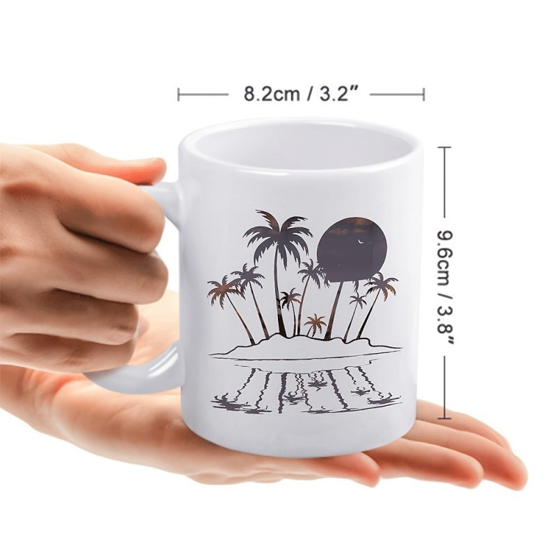 Tailorly White Ceramic 11 oz Mug - Tropical Scene With Tall Palm Trees Under A Large Setting Sun Island