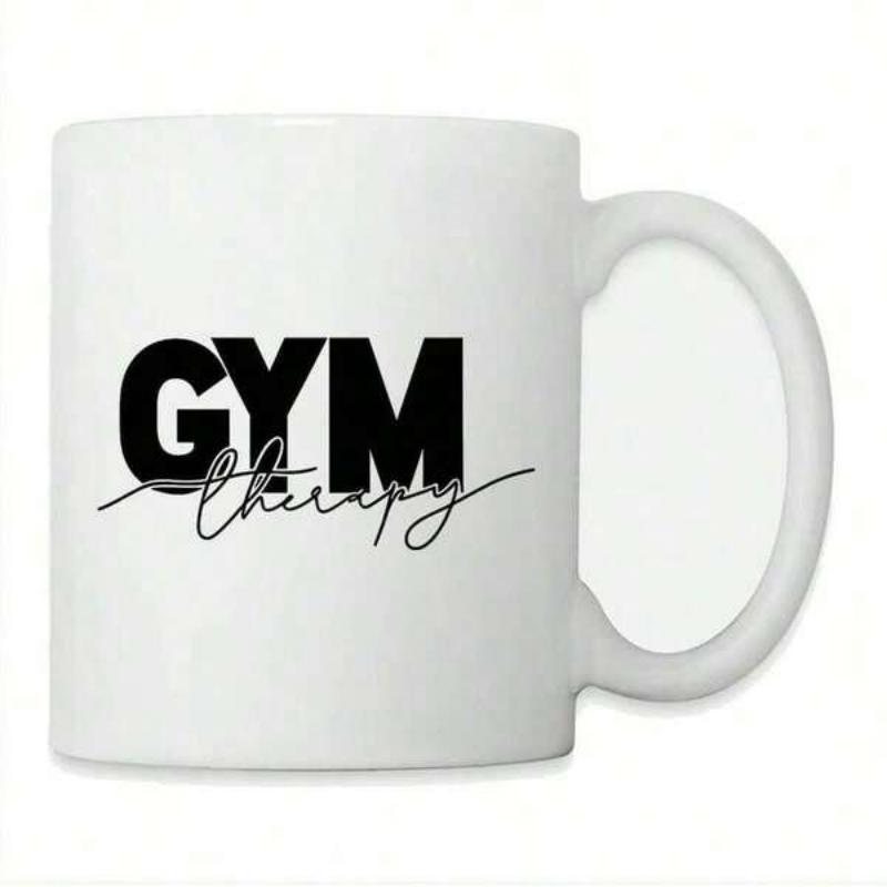 Tailorly White Ceramic 11 oz Mug - Gym Therapy Minimalist Black Text Print On Clean Polished Surface Of Ceramic Mug