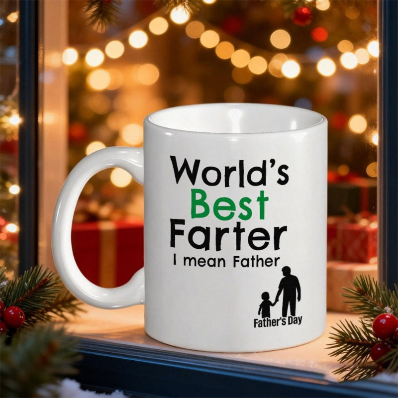 Tailorly White Ceramic 11 oz Mug - Worlds Best Farter I Mean Father Simple Black Silhouette Of Father And Child Holding Hands Mug
